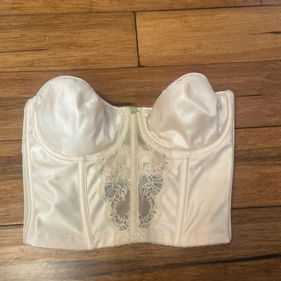 Vtg Lady Marlene34D Beige Lace Corset Bustier Lingerie Strapless Underwire Bra - Picture 11 of 11